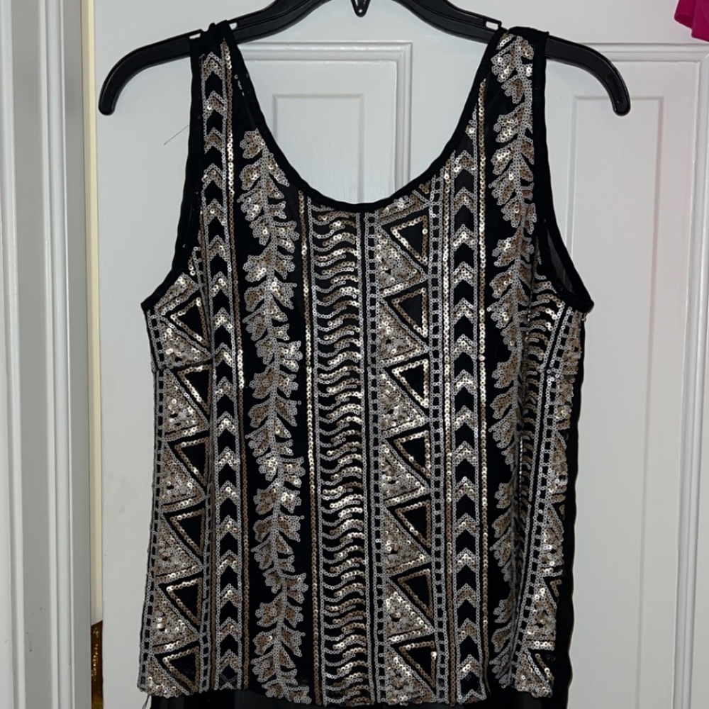 Mono B Gold and Silver Sequin Top with Sheer Tie Back